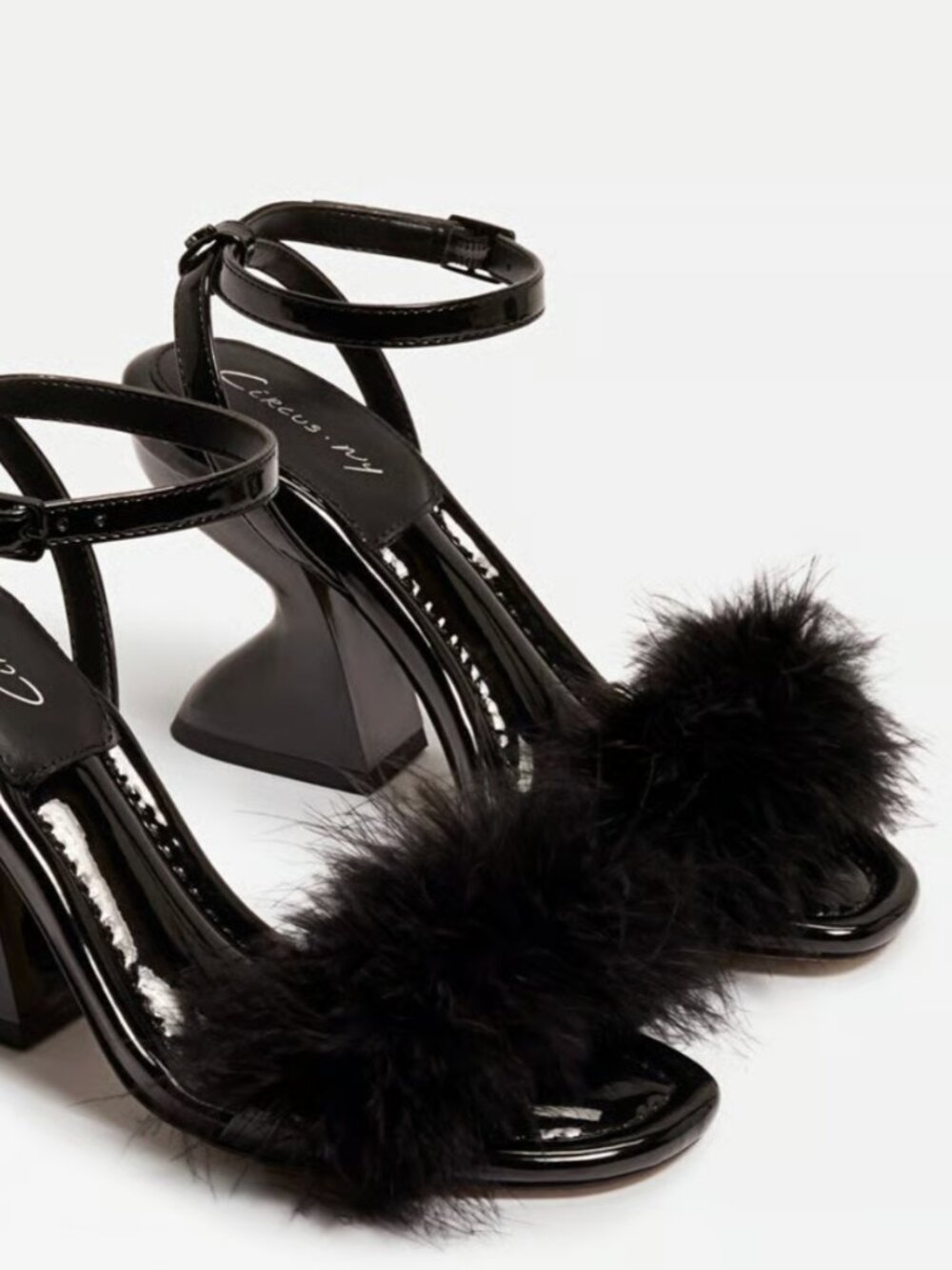 Black Patent Leather Brenna Circus NY Black Feathered Women's Heels